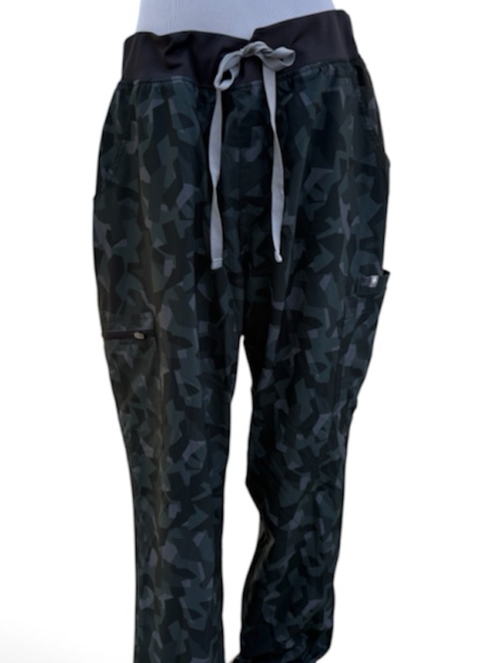 Figs Black & Dark Green Camo Drawstring Straight Leg Pants
